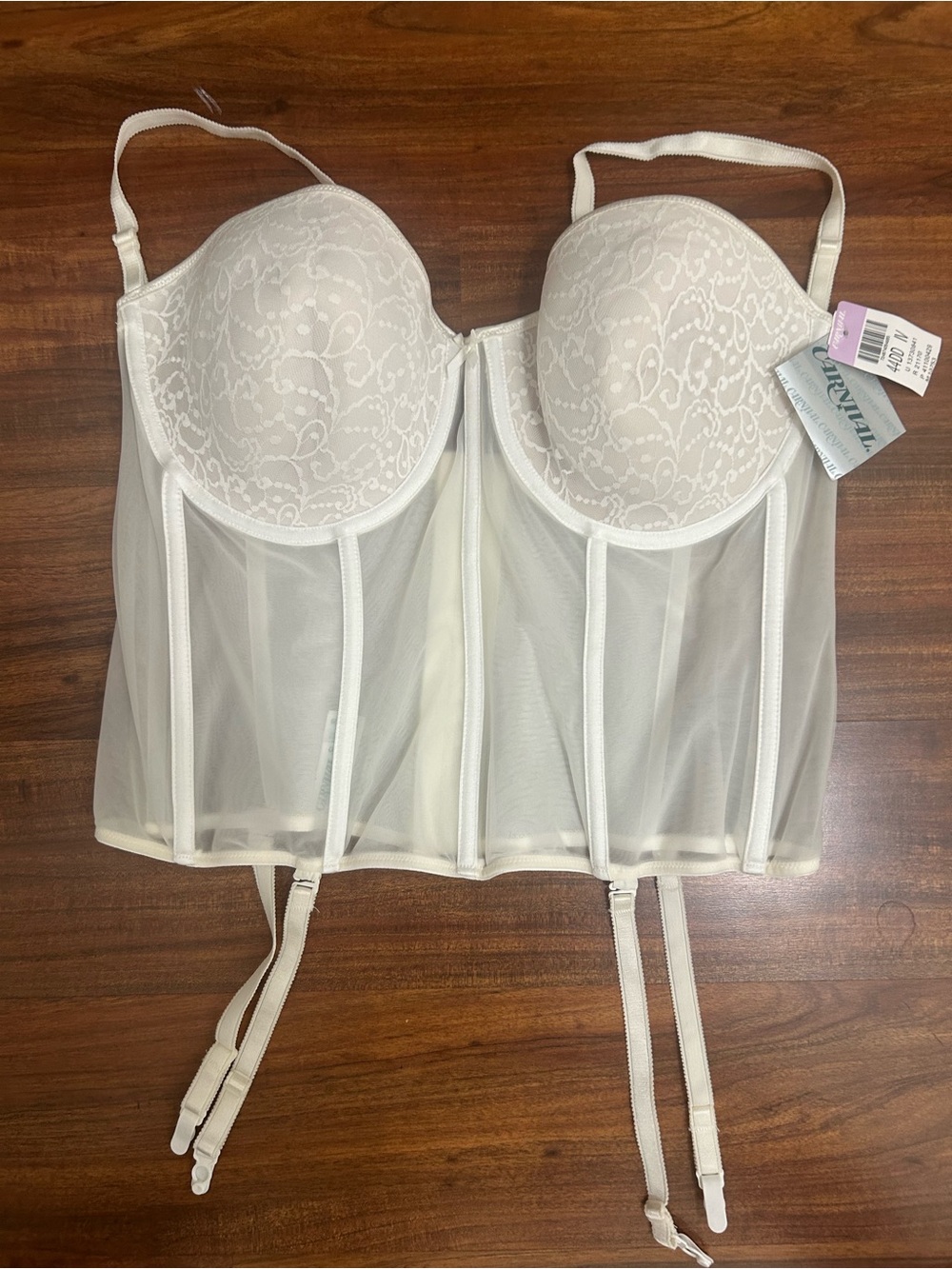 NWT carnival, white lace corset, long line bustiers convertible strapless, 44DD